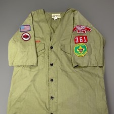 Vtg BSA Boy Scout Leader Uniform Shirt Patches Raleigh NC USA 15 S/M 1960-1970s