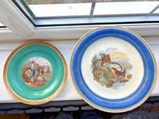 2 Prattware Green Boarder Lend a Bite, Blue Bird Cake Stand foot rim restored