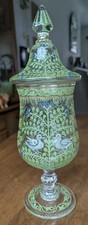 ANTIQUE SALVIATI MOSER GLASS ENAMELLED GIBLET VASE & COVER.MURANO GLASS.11.25".