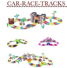 Flexible Children Car Track Set 128 - 258 Pcs Racing Game Set Led Fun Car Toy UK