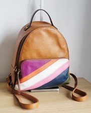 Fossil Felicity Brown Leather Mini Backpack Bag Purse Straps Multi-Color Stripes