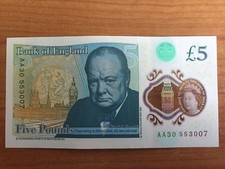 Polymer Five Pound Note - AA30 + 007 - Rare AA & 'James Bond' In Serial Code