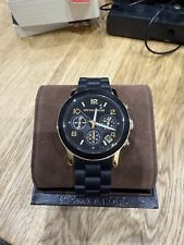 Michael Kors Runway Ladies Gold Tone & Black Rubber Strap Watch