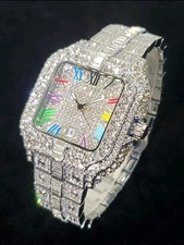 Men's Silver Diamond Rhinestone Watch Luxury Bling Ice Out Design