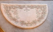 Wool Rug Cream/Green Indian  Half Round Rug 50" X 25"