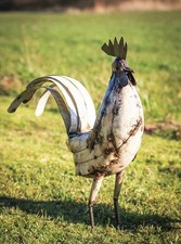 Metal Cockerel Garden Ornament Sculpture Art - Handmade Recycled Metal Bird