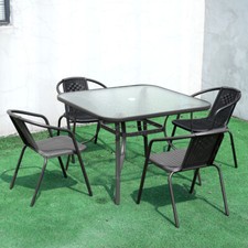 Outdoor Rattan Garden Folding Table & Chairs 2/4/6 Seater Stackable Patio Dining