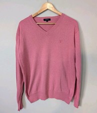 Gant V-Neck Jumper Mens Large L Pink Cotton Pullover Sweater. Long Sleeve 