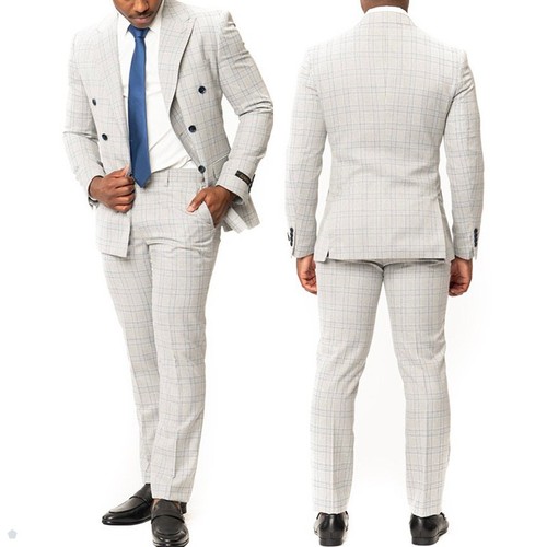 Plaid casual men suits double - casual,