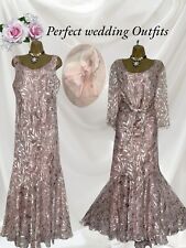 ANN HARVEY & JOHN CHARLES UK 16 Pink Silk Devore Mother Of The Bride Outfit Hat