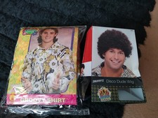 Adult Mens 60s Groovy Shirt 70s 80s Disco Festival Fancy Dress & Wig