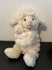 Applause Lamb/sheep Soft Plush Toy Holding Baby With Pink Bow