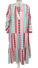 Brakeburn Women's Dress Size 16 White Pink Blue Geo Tiered A-line Tassel New F1
