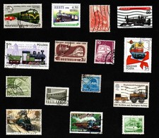 TRAIN STAMPS THEMATICS - 15 ALL DIFFERENT. FREE UK POST