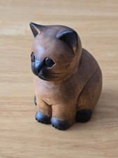 Cat Ornament - Carved Wooden Brown cat - 5" inches tall approx'.