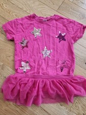 NEXT Knitted Short Sleeve Hot Pink Sequin Star Tutu Top Age 6-7