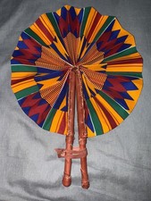 African Kente Folding Leather Hand Fan Multicolored