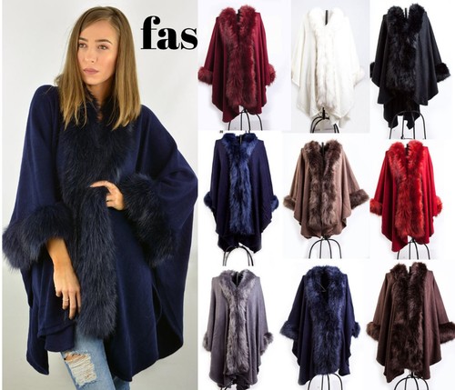 Womens faux fur poncho fleece - fur,