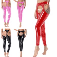 UK Ladies Womens Wet Look Shiny Leather Look Pvc Fashion Trousers Leggings