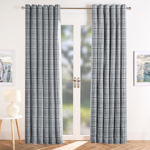 Ohs check eyelet curtains pair - check,
