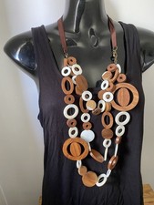 Fat Face Statement Chunky Multi Strand Wooden Shell Bead Necklace Boho