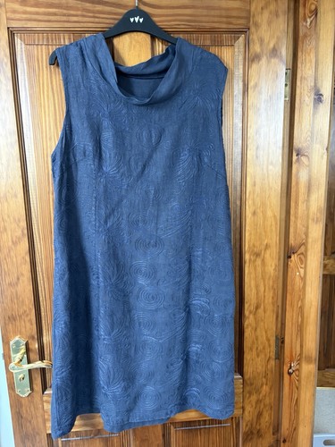 Blue linen cowl neck shift - ,