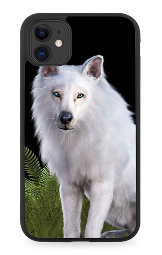 White snow wolf rubber phone - white,