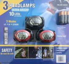 10 LEDs Ultra Bright  Headlamp / Torch Headlight 3 Modes  - 3 Pack