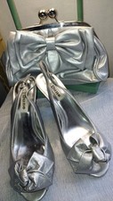 DUNE SILVER BOW LEATHER SHOES AND MATCHING BAG SIZE UK 5  EUR 38