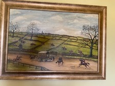 naive painting of fox hunting and catalogue of exhibition by H.C. Baitup