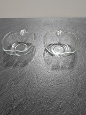 Glass Apple Shaped Serving Bowl Embossed Leaf Vintage x2