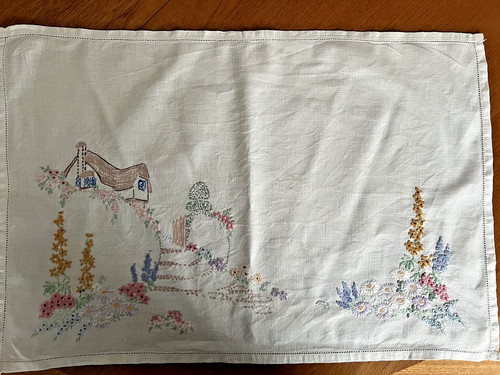 Vintage embroidered tray - embroidered, cloth