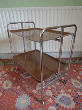 Vintage Retro Chrome & Formica Folding Trolley Tea Cocktail Industrial Hotel VGC