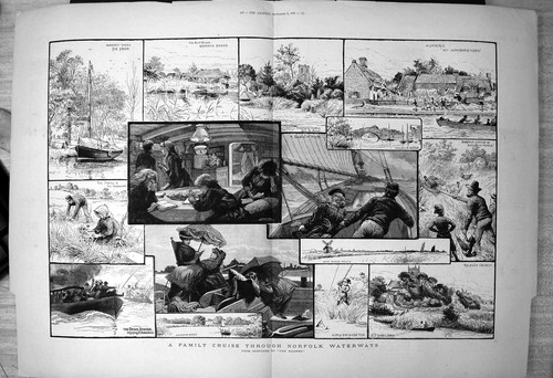 Antique old print family - old,