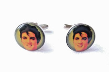 ELVIS CUFF LINKS FEATURING A YOUNG SMILING ELVIS - LINKS CIRCULAR STYLE.  VGC