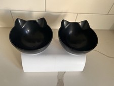 Double Cat Feeding Bowl Pet Bowls Stand Dog Elevated Feeder Food Water Raised
