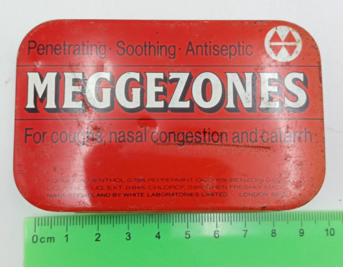 Vintage empty tin meggezones - empty,