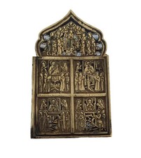 Antique 19th C Russian Bronze & Enamel Religious Icon – Solid & Detailed