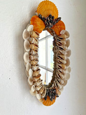 Vintage Handmade Seashell Mirror  Accent Wall Mirror  Art Style.  12" x 6"