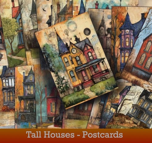 Tall houses postcards set - tall,