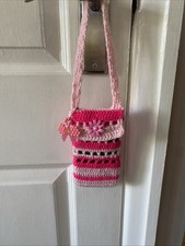 Crochet Phone Bag / Case / Holder Pink And Neon Pink With Flower Button