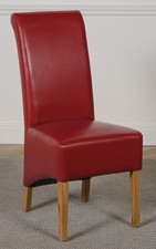 Montana Burgundy Leather Dining Chairs | Scroll Top Dining Chairs with Oak Legs