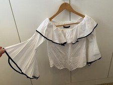 Zara White Off The Shoulder frilly Blouse Top size XS
