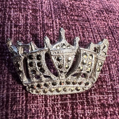 1950s marcasite crown brooch - marcasite,