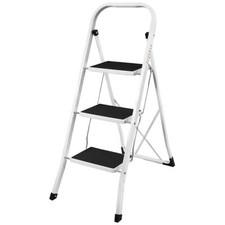 SALE Damaged 3 Step Ladder Anti-Slip Mat Tread Folding Stool Iron Strong Safe