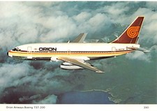 MIXED AVIATION POSTCARD ORION AIRWAYS BOEING 737 CONTINENTAL SIZE VERY GOOD