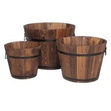 Set of 3 Wooden Bucket Barrel