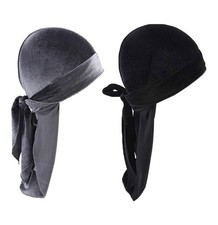 2pcs Velvet Durag for Men Women (Grey + Black)