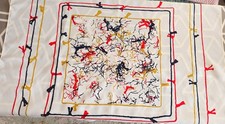 Vintage Cache d’Or Paris Scarf Abstract Splatter Print, Red Black Gold on Cream.
