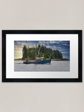 Blue Shrimp Boat Past Island
